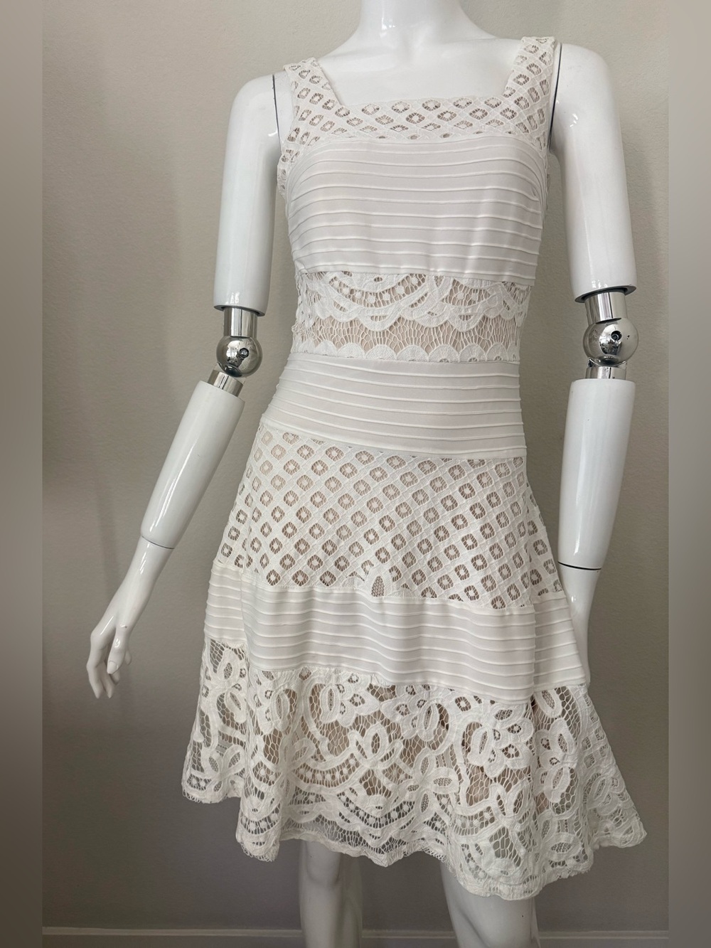 White Lace Paneled Midi Dress - Ryan Michelle
